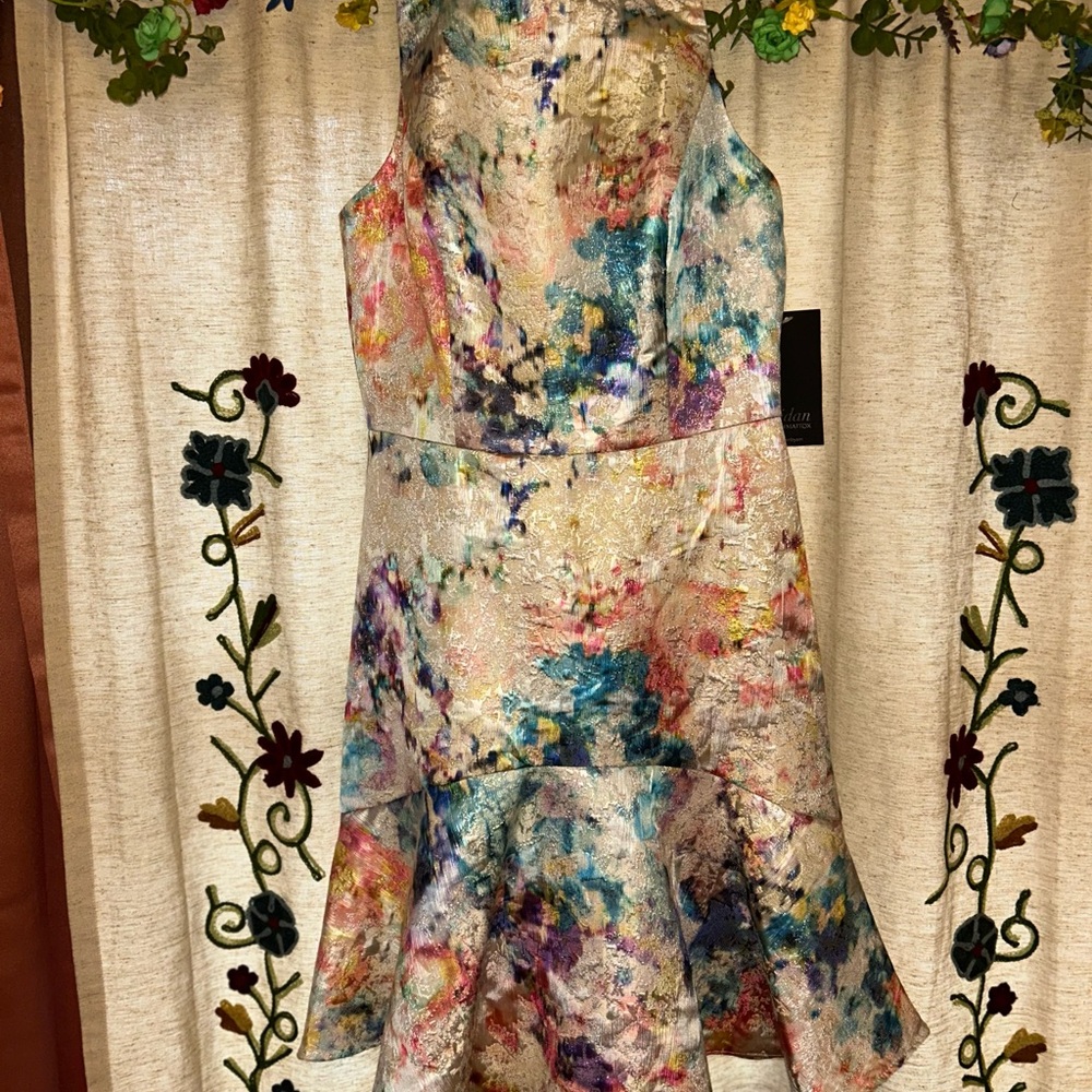 NWT Aidan Mattox Cream and Blue Fit and Flare Mini Dress